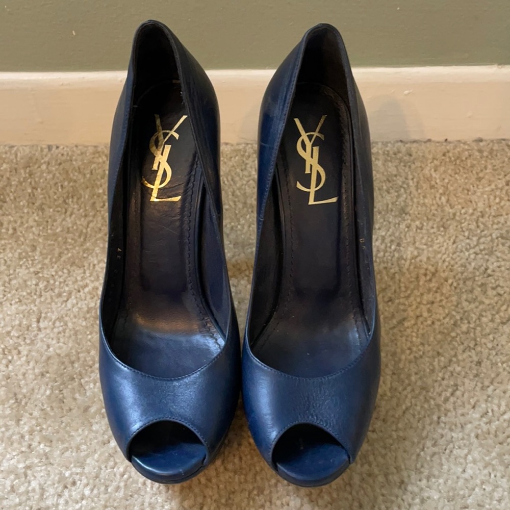 YSL peep toe pumps, navy, size 37